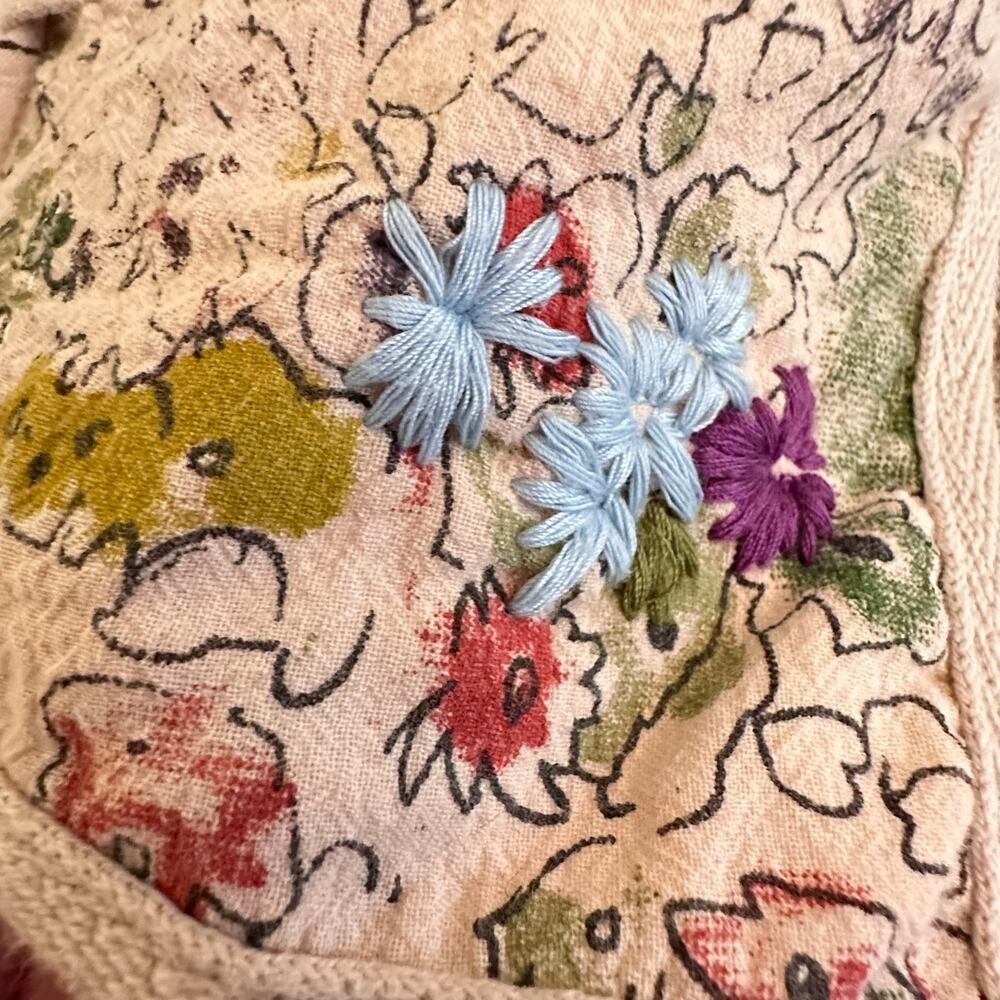 Free People Embroidered Floral Cotton Vest Sz 2 Boho Festival Creamy Tan - Picture 5 of 8